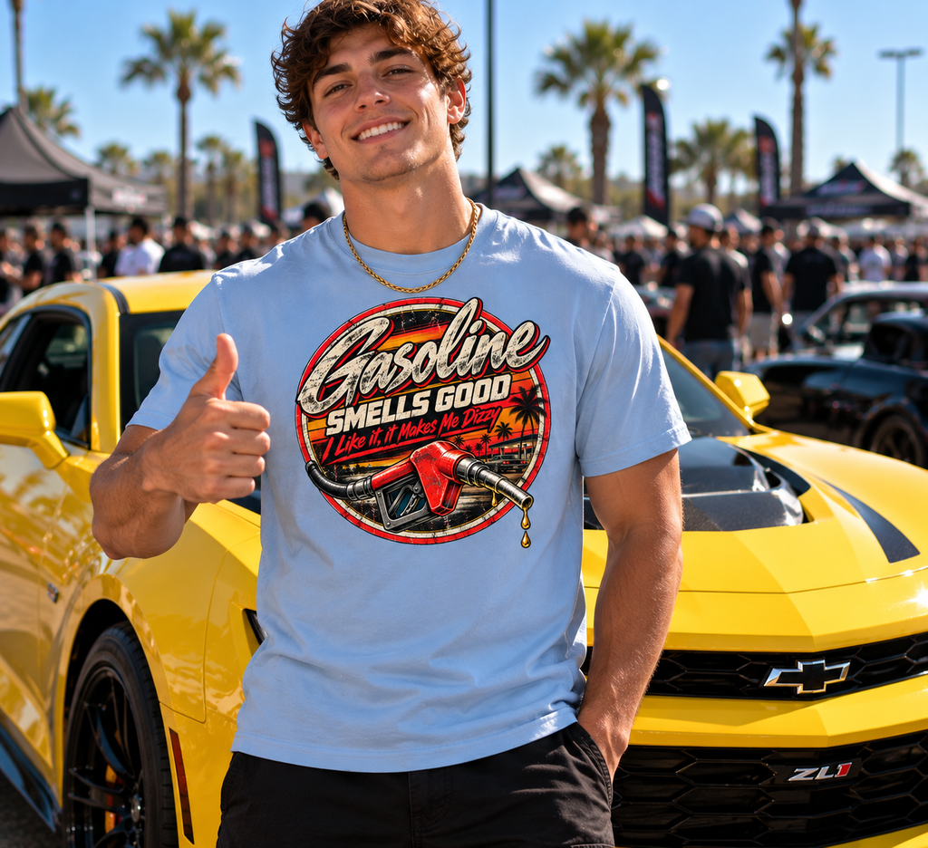 Gasoline Smells Good – Retro Automotive Graphic Tee
